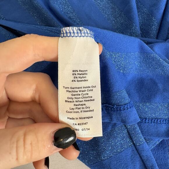 Talbots Womens Blue Metallic Striped Sweater Size L Coastal Preppy Classic - Picture 5 of 10